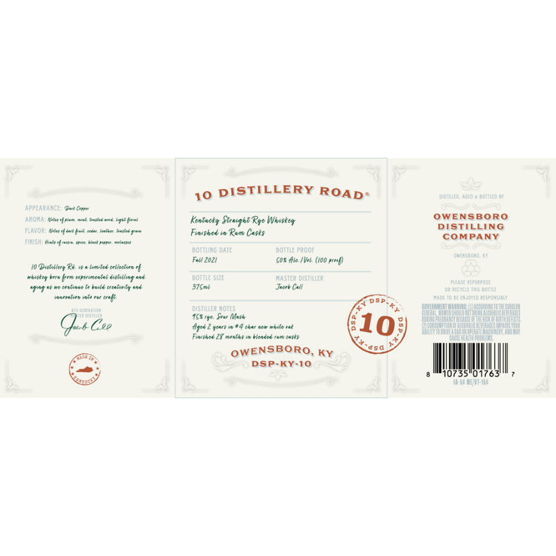 10 Distillery Road Straight Rye Finished In Rum Casks
