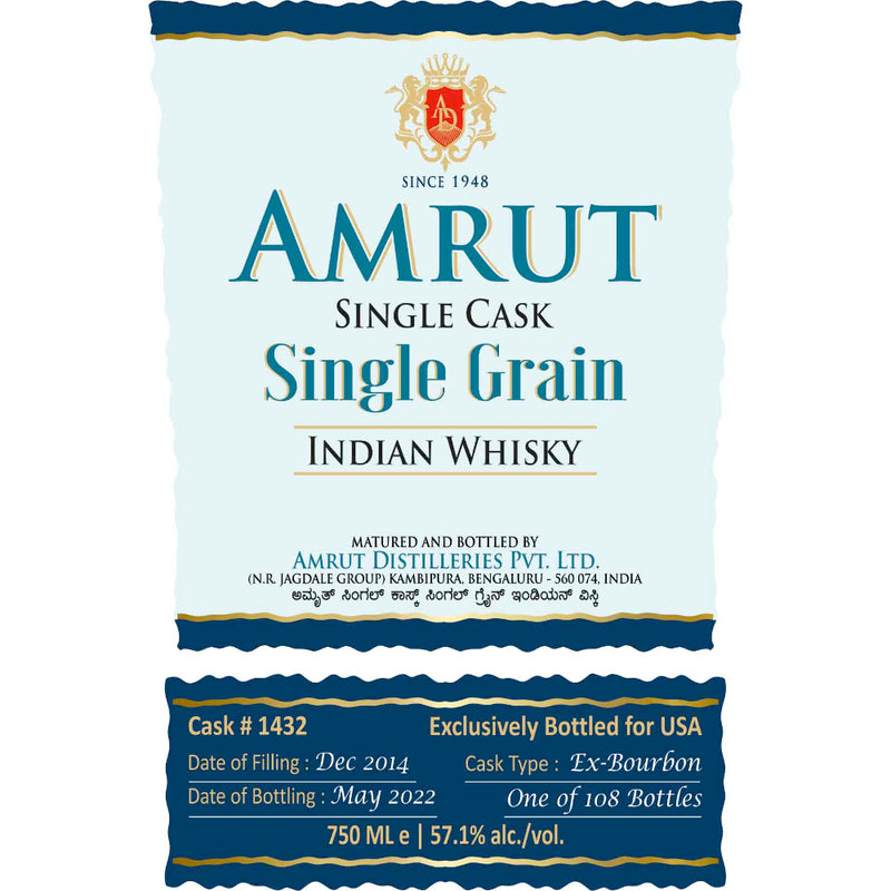 Amrut Single Cask Single Grain Indian Whisky