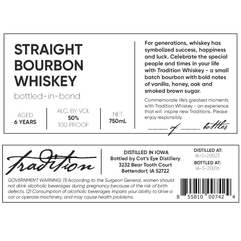 Cat’s Eye Distillery Tradition Bottled in Bond Straight Bourbon