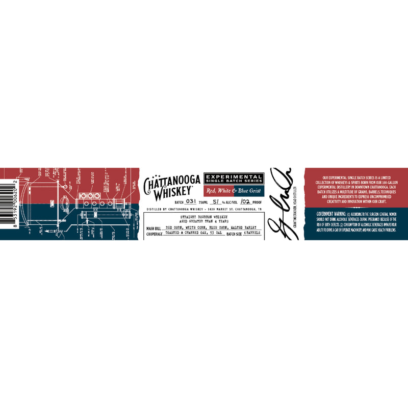 Chattanooga Whiskey Experimental Single Batch 31 Red, White & Blue Grist