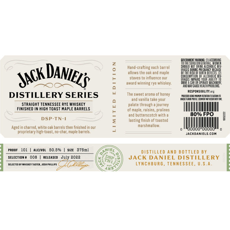 Jack Daniel’s Distillery Series Rye Finished in High Toast Maple Barrels