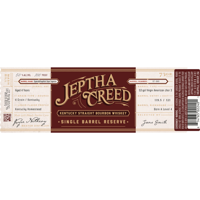 Jeptha Creed Single Barrel Reserve Kentucky Straight Bourbon