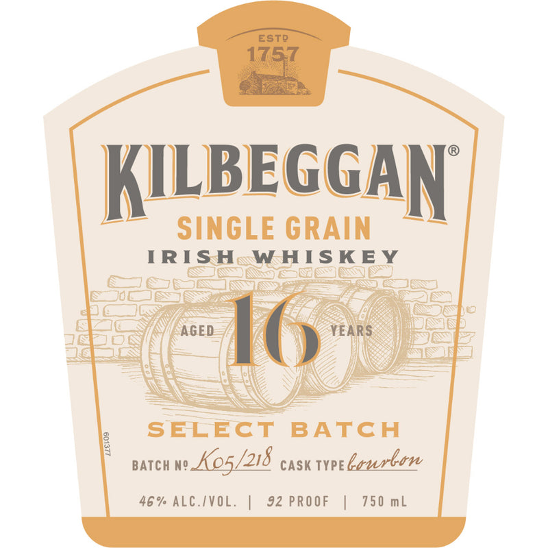 Kilbeggan Single Grain 16 Year Old Irish Whiskey