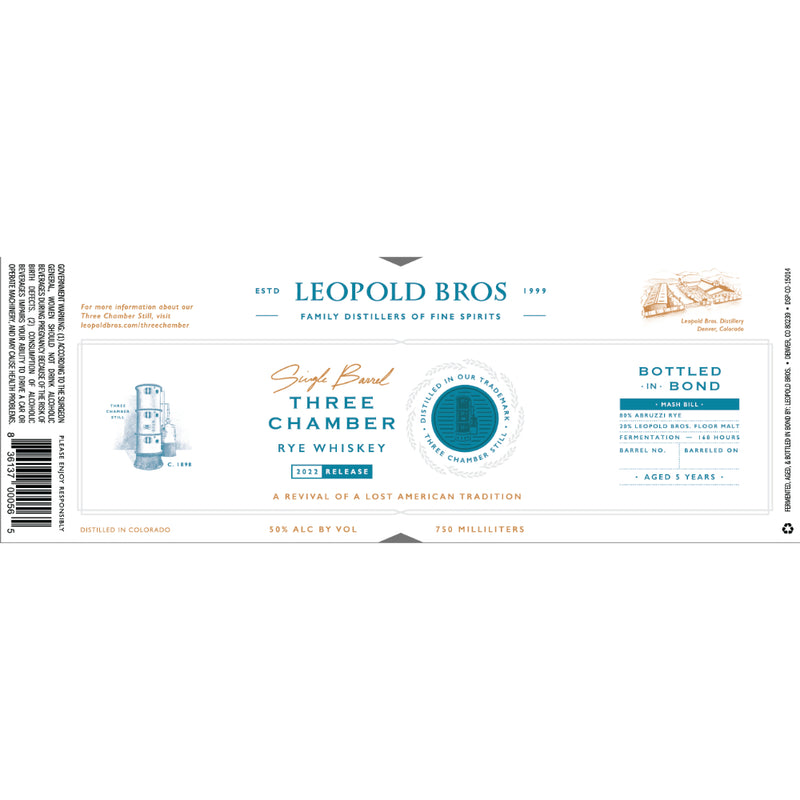 Leopold Bros Three Chamber Rye Single Barrel 2022 Release
