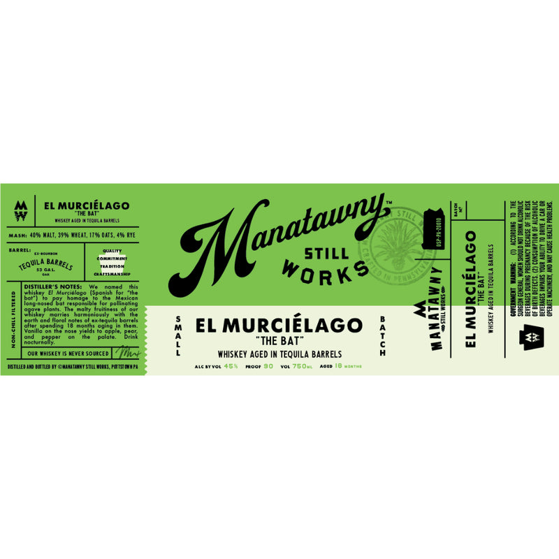Manatawny Still Works El Murciélago Whiskey Aged In Tequila Barrels