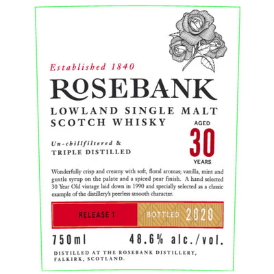 Rosebank 30 Year Old Vintage Release #1 Bottled In 2020