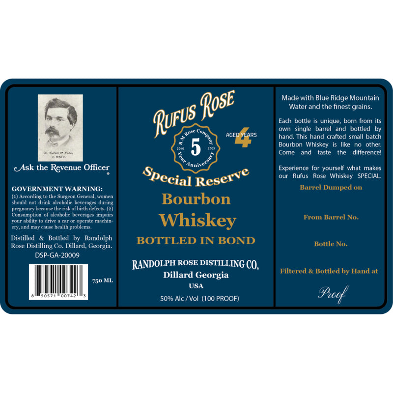 Rufus Rose Special Reserve Bottled in Bond Bourbon