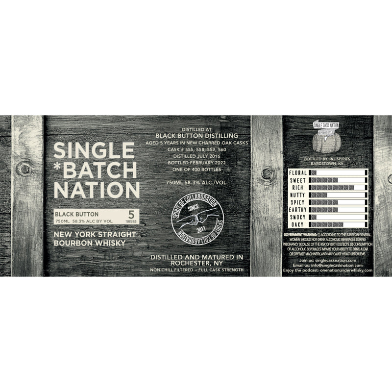 Single Batch Nation Black Button 5 Year Old New York Bourbon