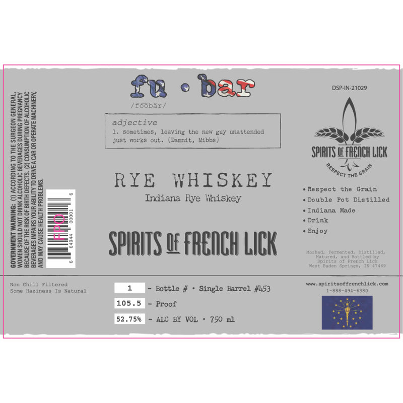 Spirits of French Lick Fu-Bar Indiana Rye