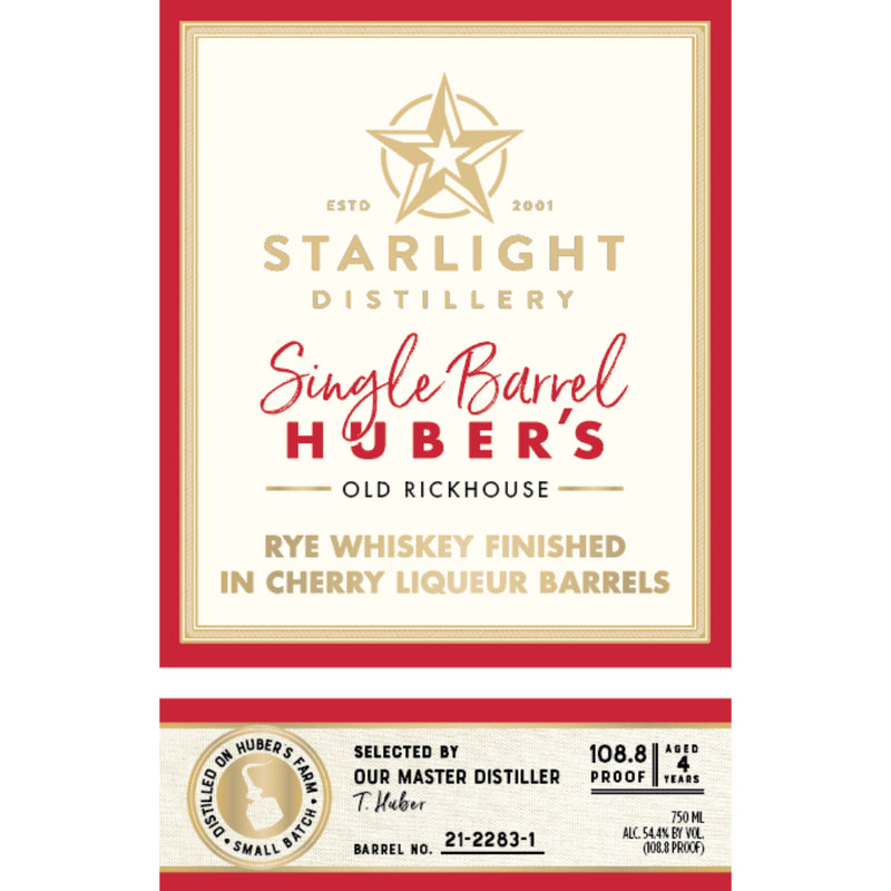 Starlight Huber’s Rye Finished in Cherry Liqueur Barrels