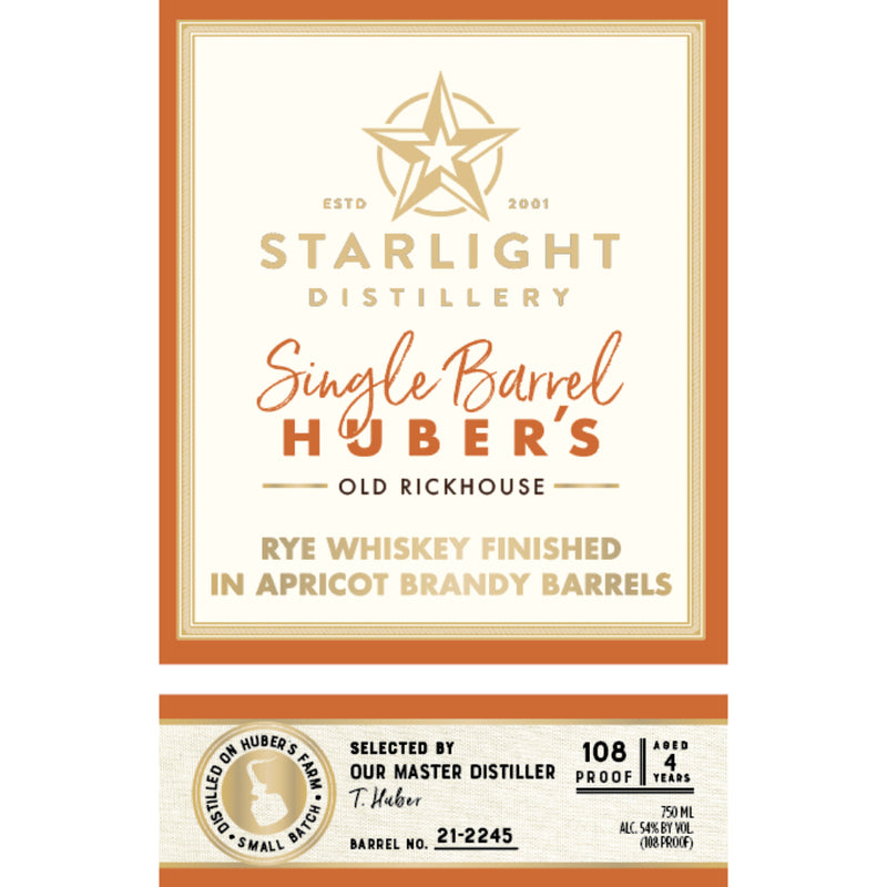 Starlight Rye Whiskey Finished in Apricot Brandy Barrels