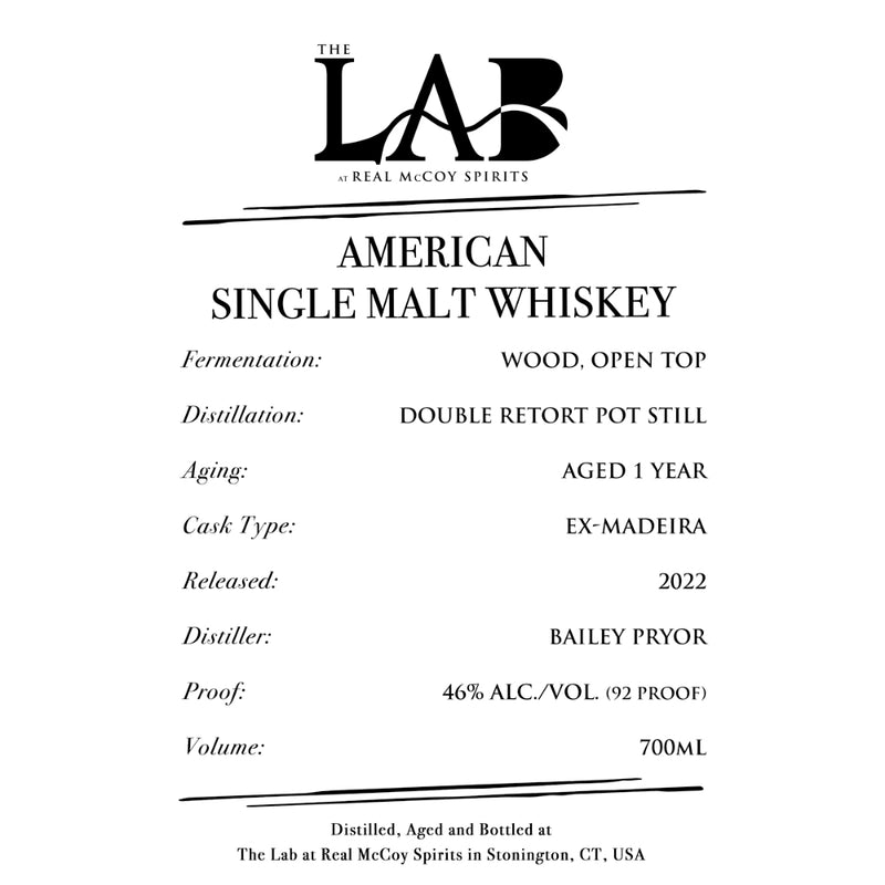 The Lab at Real Mccoy Spirits American Single Malt Whiskey