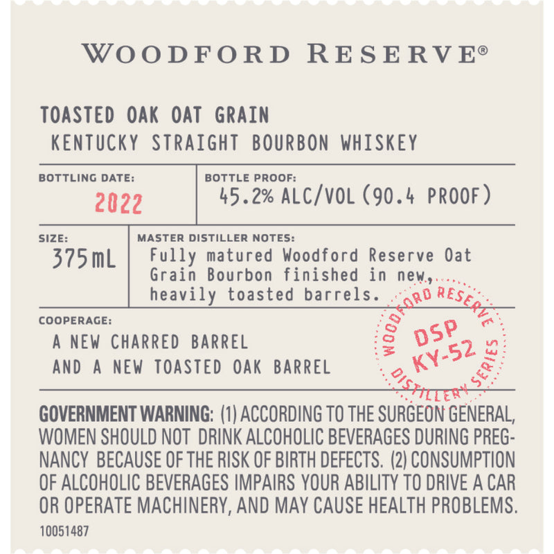 Woodford Reserve Toasted Oak Oat Grain Bourbon